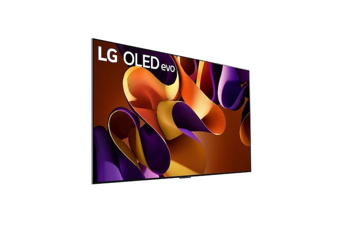 Vista laterale leggermente inclinata verso sinistra del TV LG OLED evo, OLED G4 sulla parete con la soundbar in basso